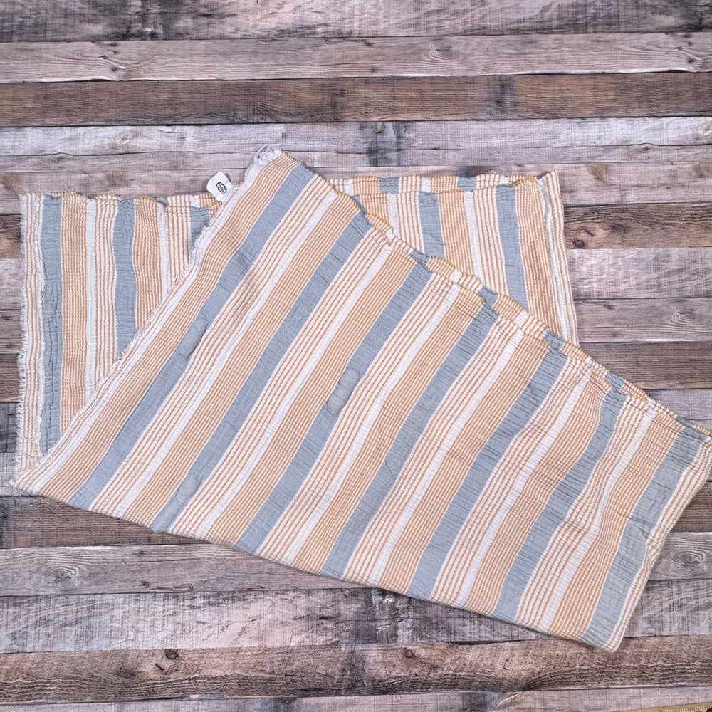 PiuBelle 100% Cotton Striped Throw Blanket Towel Orange Grey White Fringed 66x84